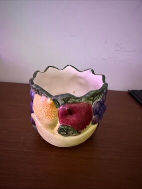1992 Fitz and Floyd Summer Fruit Small Ceramic Bowl Cup Planter Vintage